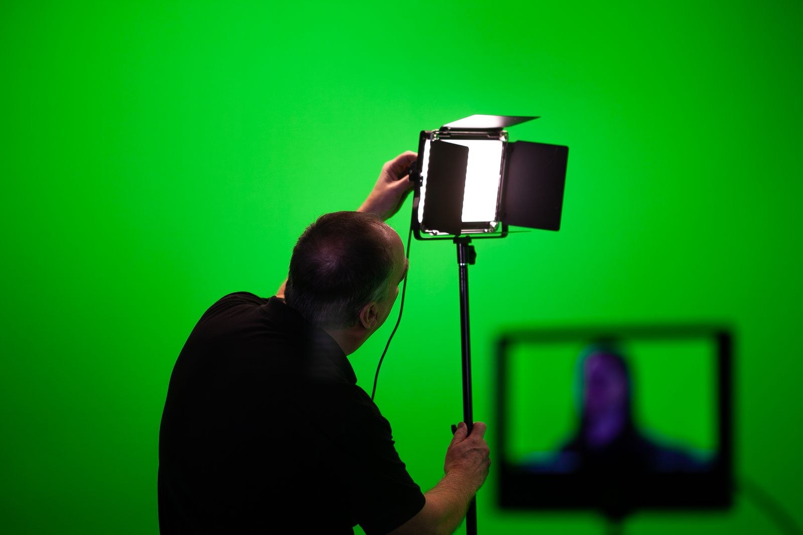 Studio lighting setup during a session